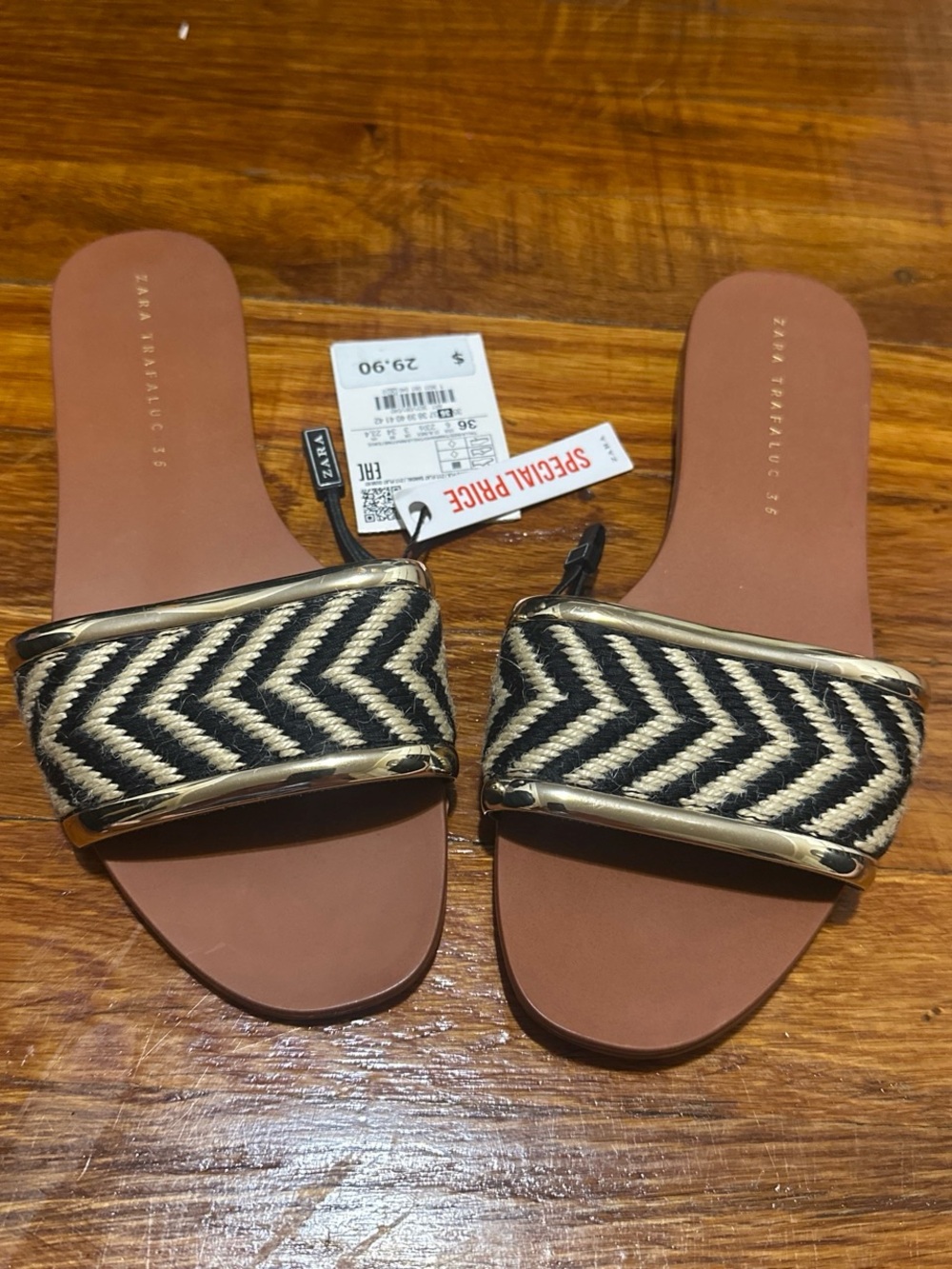 Zara Braided Chevron Slide Sandals in Black and Cream